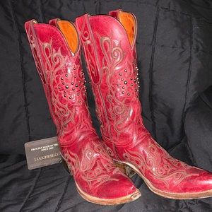 LUCCHESE 1883 Red Burnish mad goat cowboy boots